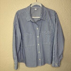 Old Navy Blue White Narrow Stripe Oversized The Boyfriend Shirt Women's Size XL